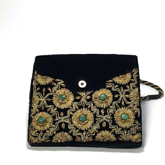 Vintage Indian Handmade Jades Embellished With Metallic Gold Details Purse - Picture 8 of 14
